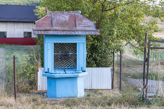 Traditional water well in a rural Romanian village