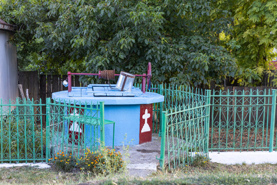 Traditional water well in a rural Romanian village