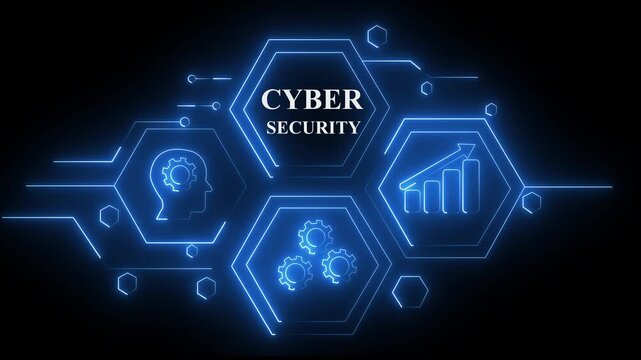 Abstract neon Hud knowledge ability business gear icon Glowing neon line concept. Glowing "CYBER SECURITY" button in German on a futuristic, abstract wave technology on black background.