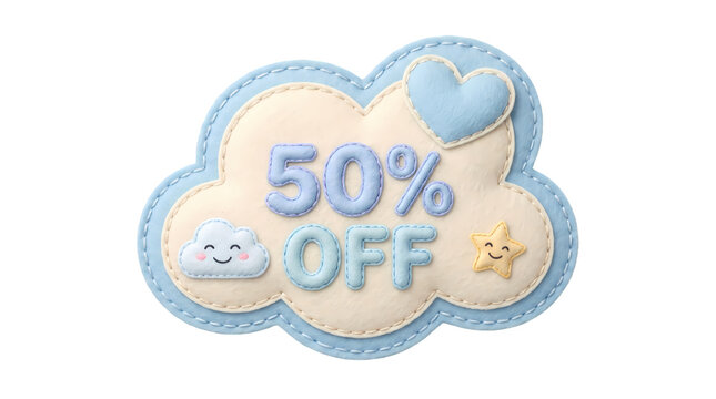 Blue Cloud Shaped 50 Percent Off Tag