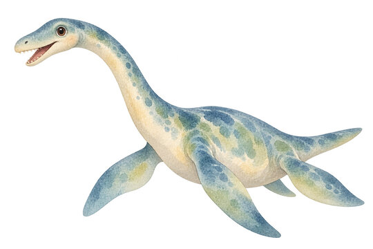 Elasmosaurus Watercolor Illustration