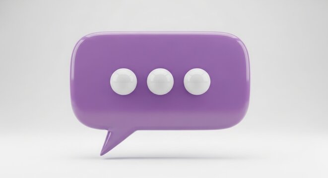 Simple, stylized purple speech bubble icon with three white dots inside, representing a message or conversation, isolated on a clean white background