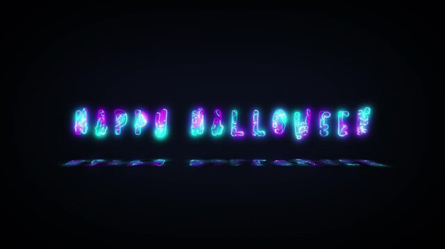 Animation text of Happy Halloween laser neon glitch text effect on black abstract backgroud. Promote advertising concept isolate using QuickTime Alpha Channel proress 444