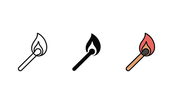 Pixel art burning matchstick icon set