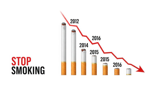 Cigarettes decreasing in a chart to stop smoking isolated on transparent background