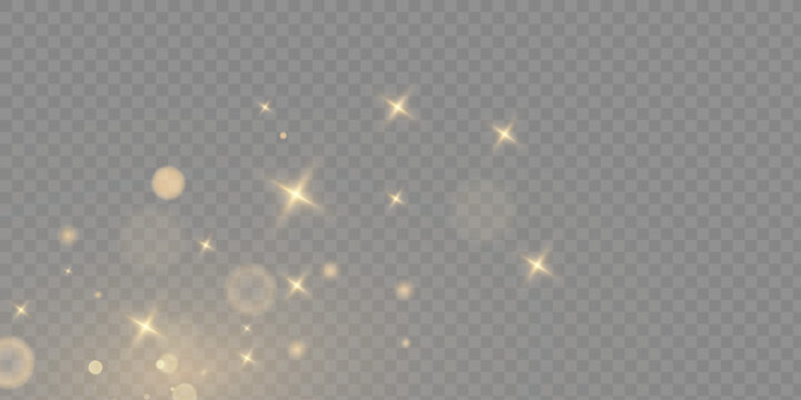 Vector sparkles on a transparent background. Christmas light effect. Sparkling magical dust particles.The dust sparks and golden stars shine with special light	
