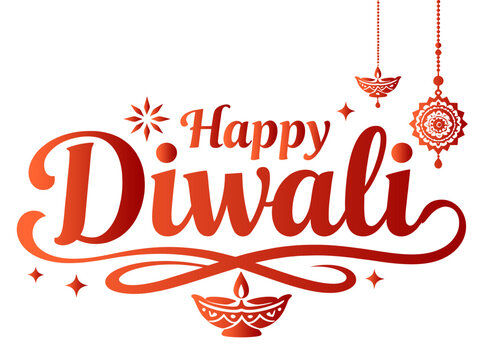 Vector illustration of a "Happy Diwali" greeting silhouette with ornament on transparent background