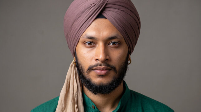 Man wearing a turban and traditional clothing, closeup portrait
