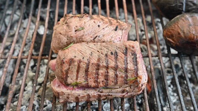 Fresh Beef Chunks Grilling Over Flame For Barbecue Meal Preparation
