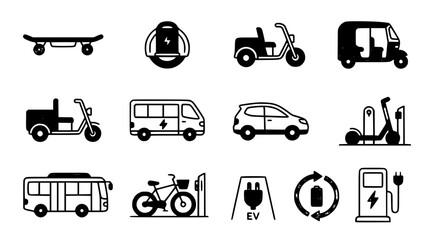 Alternative Mobility and Electric Transportation Vector Icon Set © mdabdul