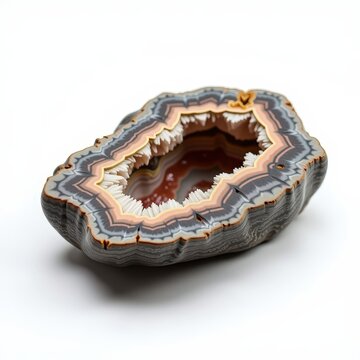 Marble rock sample with intricate veining and crystalline structure showcased in full shot on white background