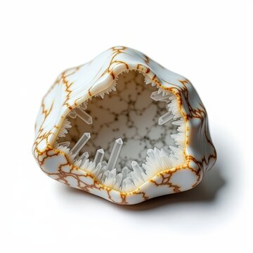 Marble rock sample with intricate veining and crystalline structure on white background geology mineral nature texture