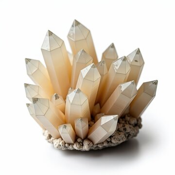 Dolomite crystal cluster with rhombohedral shapes displayed on white background, natural mineral specimen, geology, gemstone formation