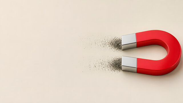Red Horseshoe Magnet Attracting Metal Powder Dust