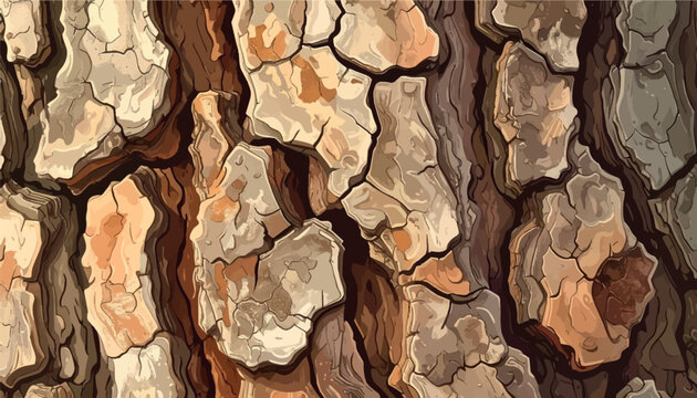 Abstract vector bark texture, close-up of rugged pine tree wood skin, brown and beige organic pattern, artistic design background, nature surface wallpaper, weathered layer for banner or backdrop.
