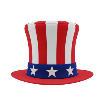 American patriotic uncle sam hat with red and white stripes and blue band with white stars for independence day celebration.