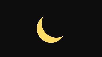 Minimalist yellow crescent moon icon vector on black background © Ompai