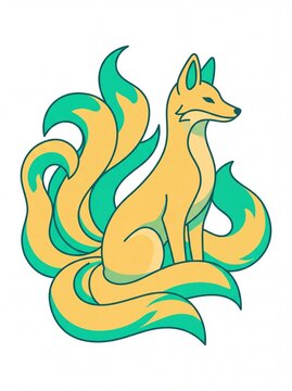 Mystical kitsune with nine flowing tails