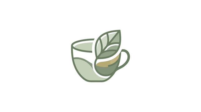 Simple vector icon of green tea with leaves.