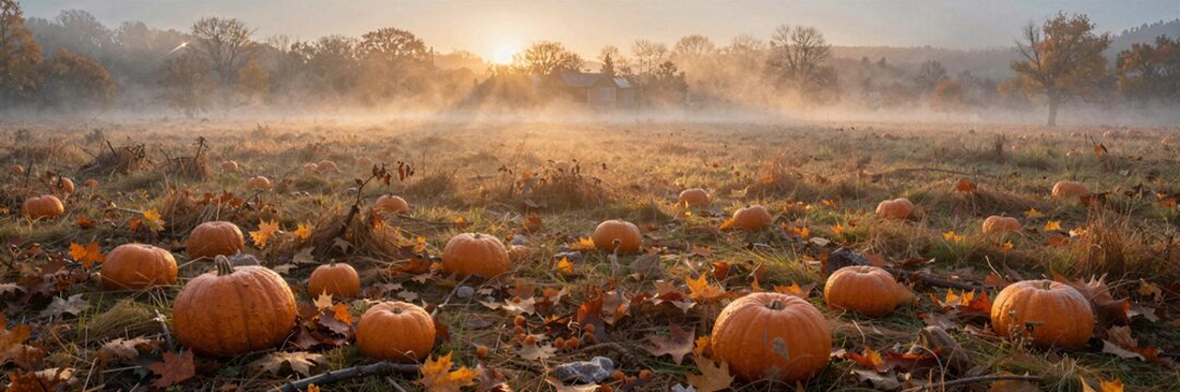Misty Pumpkin Field for Autumn Harvest Seasonal Photography
