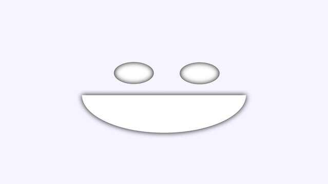 Minimalist white happy smiling face icon with shadow on light background