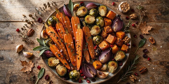 Roasted Autumn Vegetables Platter for Thanksgiving Holiday Food Photography