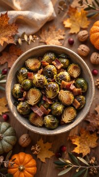 Roasted Brussels Bacon Flat Lay for Thanksgiving Holiday Food Photography