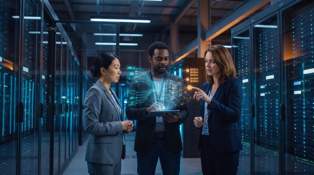 Cybersecurity team reviewing digital infrastructure