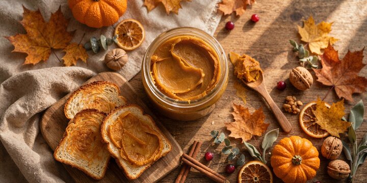 Single Jar Pumpkin Butter for Thanksgiving Holiday Food Photography