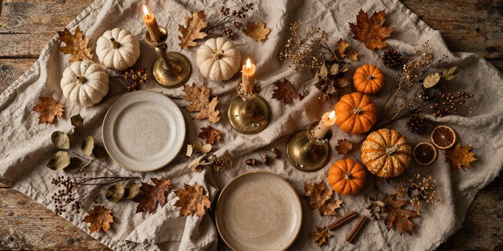 Thanksgiving Table Flat Lay for Thanksgiving Gratitude Autumn Decor Photography