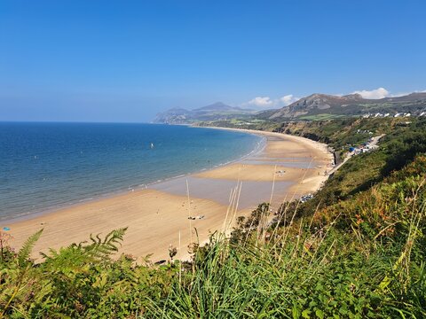 view of the beach on a summers day, Nefyn beach, North Wales