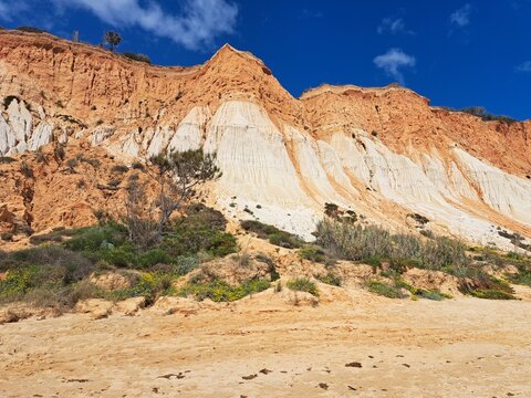 Sandstone and Clay Cliffs at Falesia Beach, Albufeira, Algarve, Portugal
