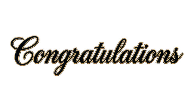 Congratulations message rendered in elegant black velvet and gold script font. The text stands out with a luxurious embroidered texture on a transparent background.