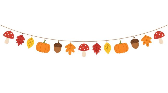 A vibrant and festive thanksgiving garland featuring colorful autumn leaves pumpkins and acorns creating a warm and inviting atmosphere for the holiday season and celebrations