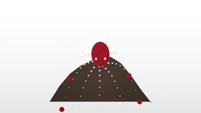 Minimalist illustration of a curious brown octopus hiding under a dome shape with white dots on white background