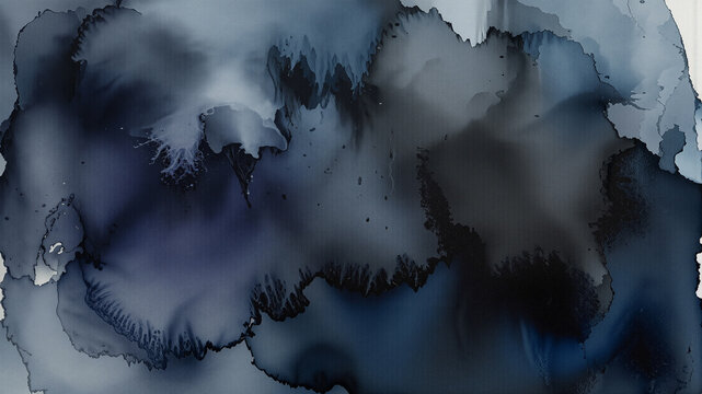 Dark blue and black ink background texture with abstract fluid watercolor flow