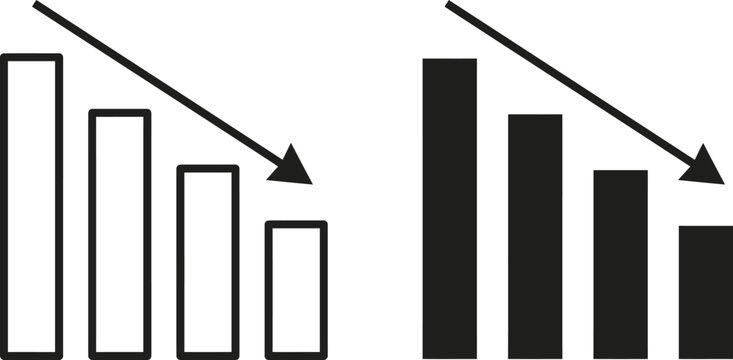 A visual representation showing a clear downward trend using two different sets of comparative vertical bar graphs