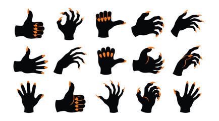 Fototapeta premium Set of scary monster hands with sharp orange nails