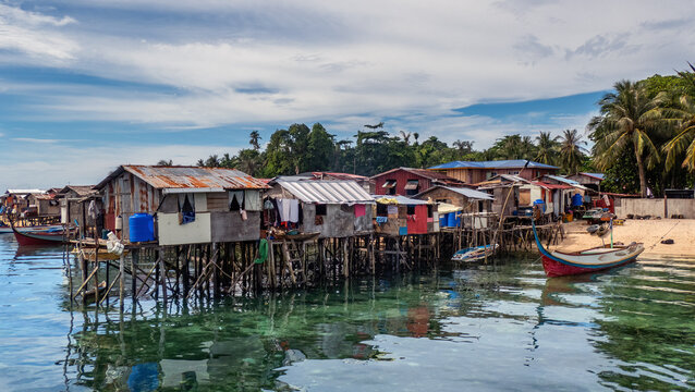 Homes and Boats on Mabul Island, Sabah, Malaysia in Borneo