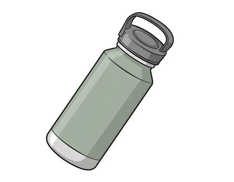 Stylized illustration of a green reusable vacuum insulated flask water bottle with a handle lid