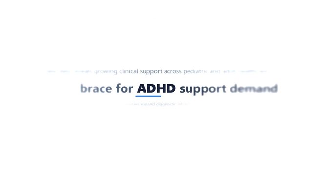 Health news headlines about adhd treatment and diagnosis. 4K Video