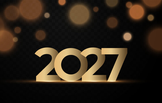 Happy New Year 2027. Golden 2027 numbers with bokeh PNG. Festive New Year background.