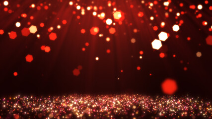 Obraz premium Red and gold particle wave animation with magical light rays for luxury stage background.