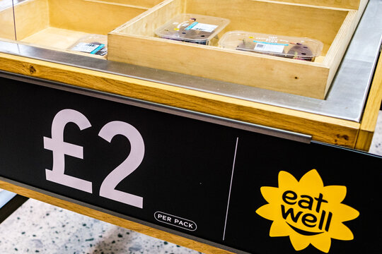Marks And Spencer Supermarket Nearly Empty Eat Well Fruit Display With A Price Tag