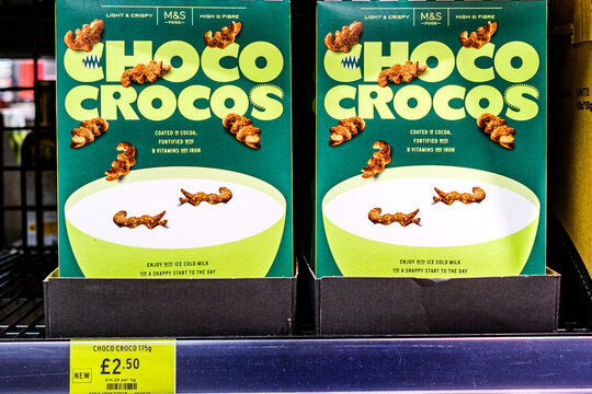 Two Boxes Of Marks And Spencer Choco Crocos Breakfast Cereal With A Retail Price Tag