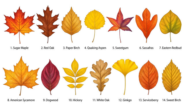 Autumn Tree Leaves Collection with Species Names