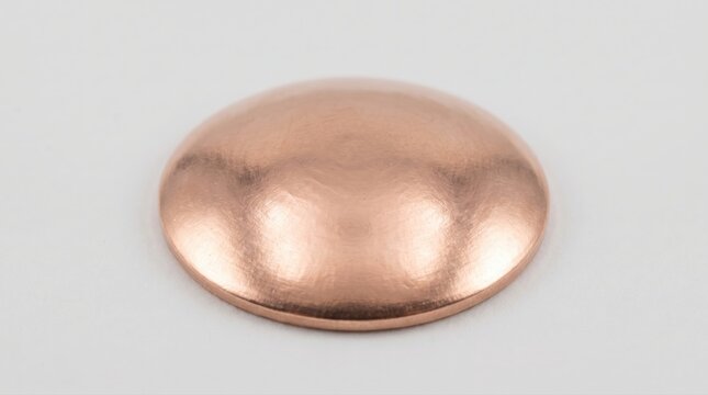 Single copper aircraft rivet head isolated on a neutral white background with soft lighting