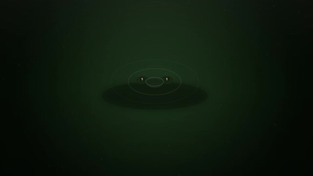 A solitary water drop creates a mesmerizing ripple effect on a dark, reflective liquid surface, evoking a sense of tranquility and mysterious depth in this minimalist composition