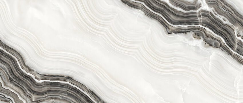 Cream onyx marble texture background with scalloped dark gray bands and elegant wave lines for luxury interior design
