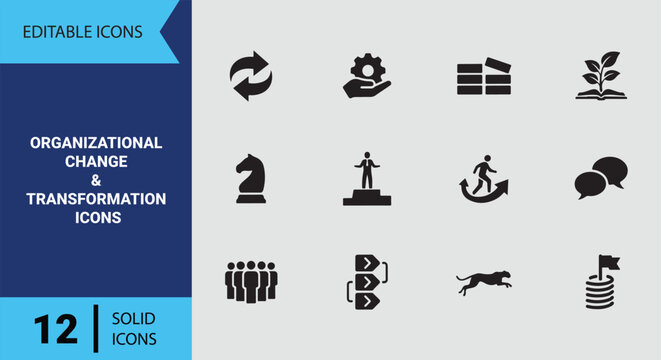 Organizational Change Management Icon Set for Corporate Restructuring Strategic Leadership Transition